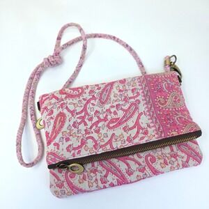 Sari Bari Bag Womens White Pink Paisley Detachable Crossbody Strap Inner Pocket